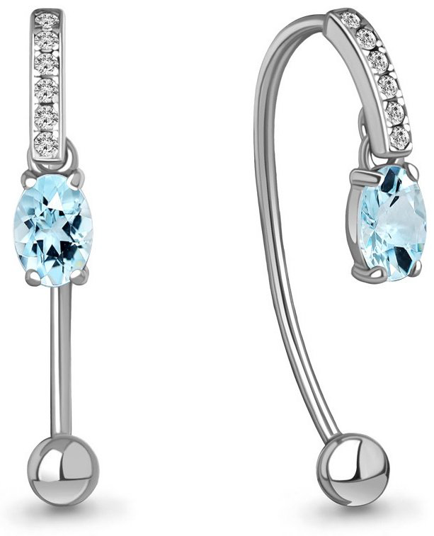 Серьги AQUAMARINE 4829602А вес 2.1 г серебро, топаз купить,29754