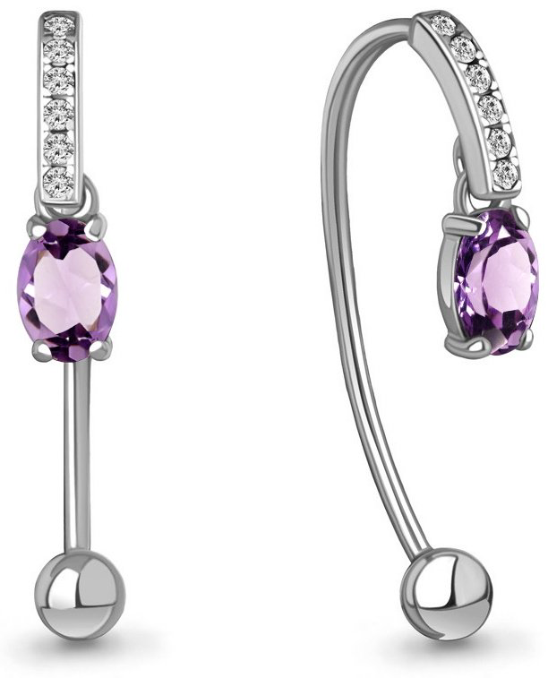 Серьги AQUAMARINE 4829604А вес 2.1 г серебро, аметист купить,36936