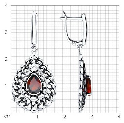 Серьги Diamant 95-321-01727-1_s вес 3.51 г серебро, гранат купить,19391