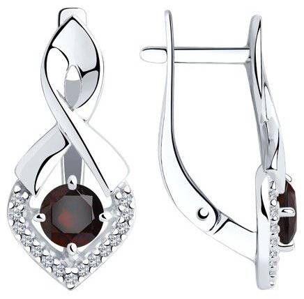 Серьги Diamant 94-320-00380-2 вес 3.57 г серебро, гранат купить,26676