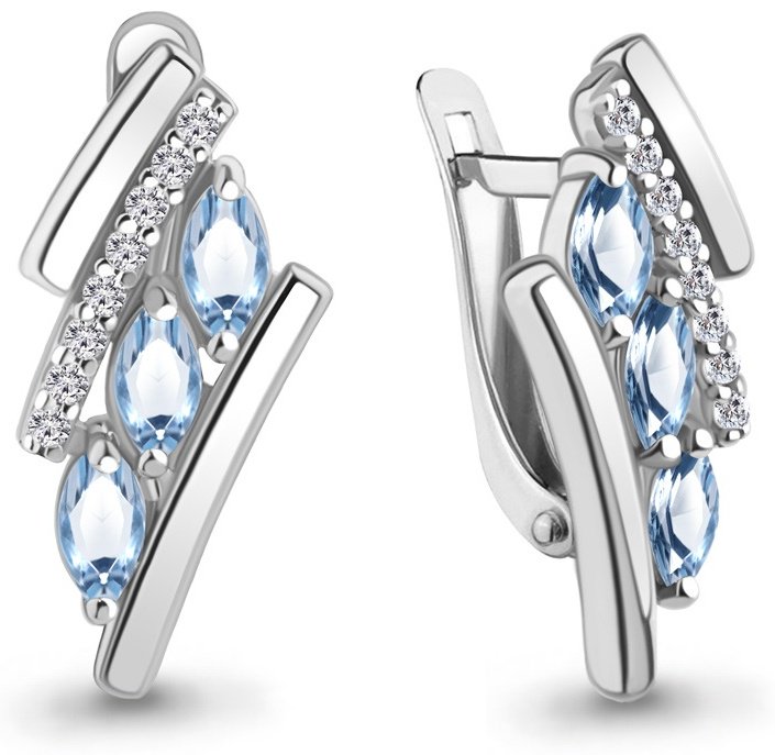 Серьги AQUAMARINE 4968705А вес 3.3 г серебро, топаз купить,85158