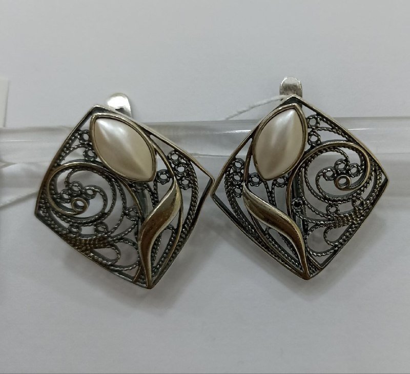 Серьги Красная пресня 33612304 вес 6.4 г серебро, жемчуг Swarovski купить,35106