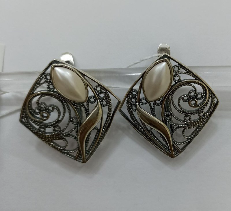 Серьги Красная пресня 33612304 вес 6.4 г серебро, жемчуг Swarovski купить,35106