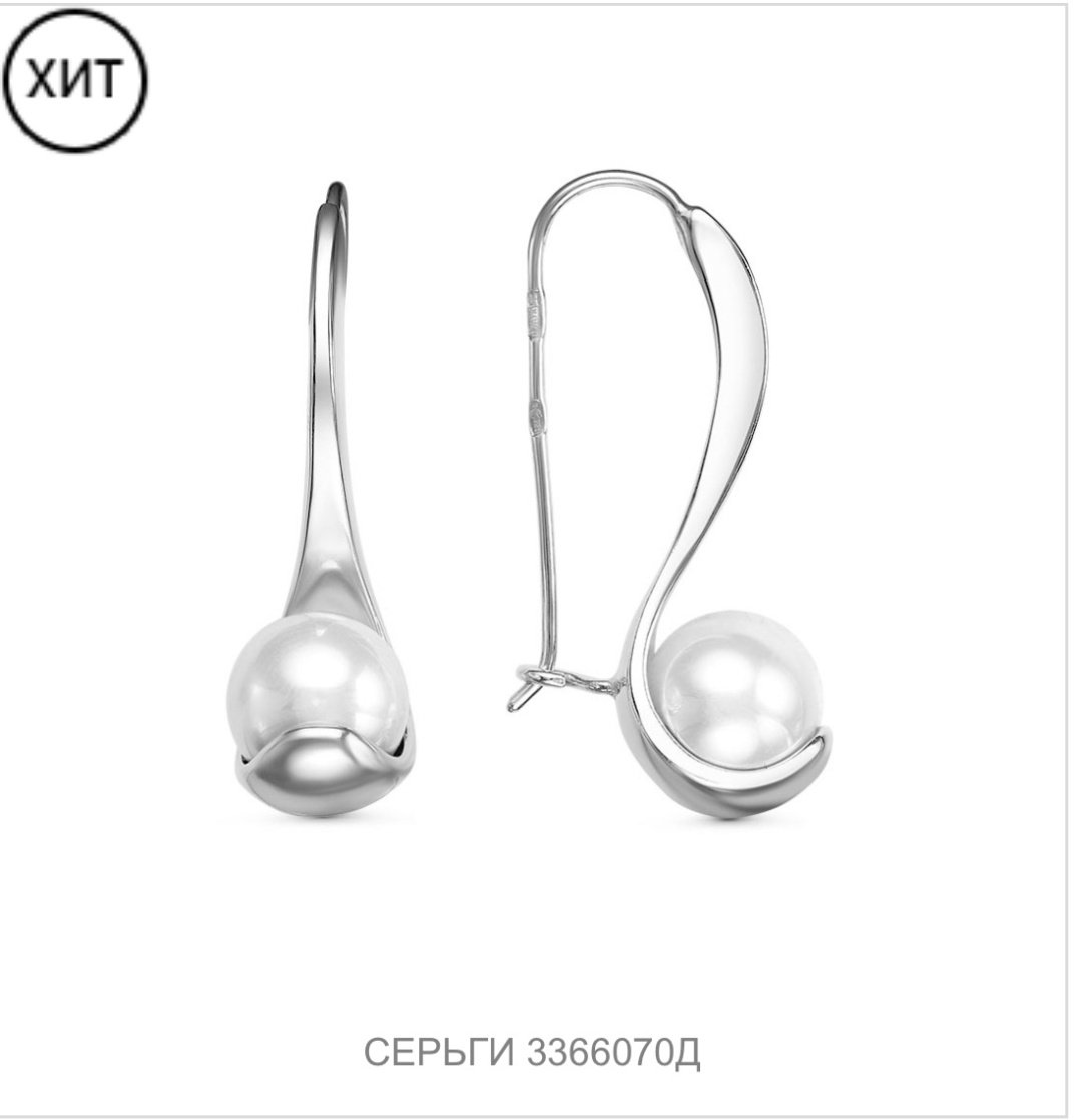 Серьги Красная пресня 3366070Д вес 8.6 г серебро, имитация жемчуга купить,28499