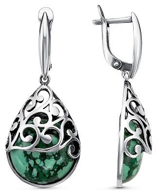 Серьги Красная пресня 33312084м вес 8.9 г серебро, малахит купить,31165