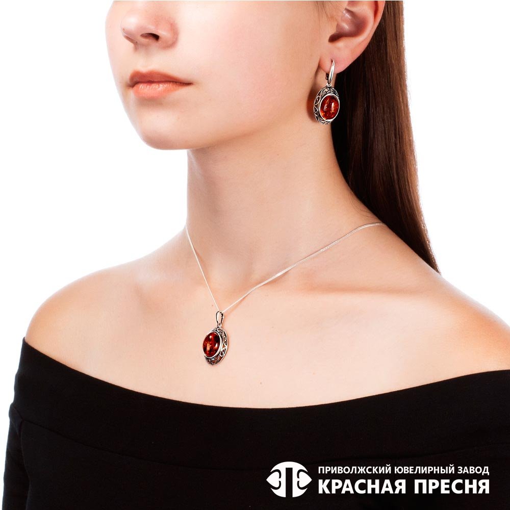 Серьги Красная пресня 33312464 вес 7.9 г серебро, янтарь купить,46170