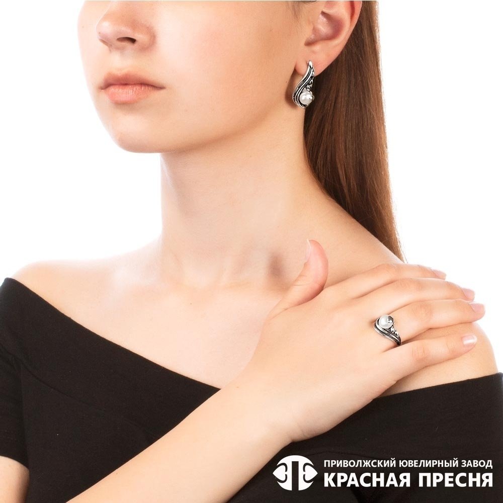 Серьги Красная пресня 33312606 вес 8.26 г серебро, жемчуг купить,37665