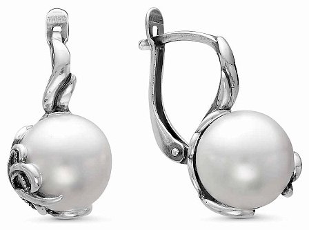 Серьги Красная пресня 3367796 вес 10.17 г серебро, жемчуг купить,NaN