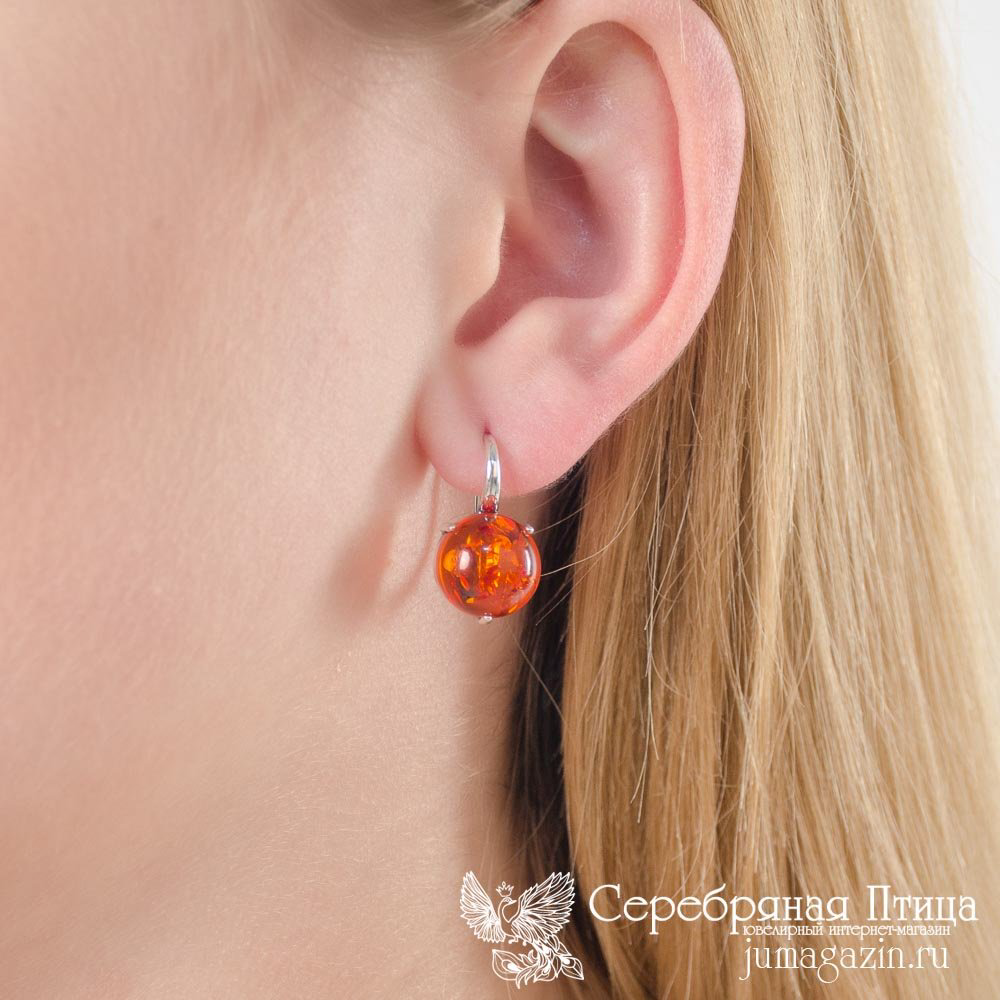 Серьги Красная пресня 3338370 вес 4.4 г серебро, янтарь купить,29754