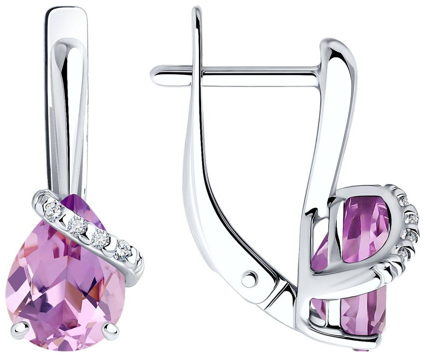 Серьги SOKOLOV 92022963 вес 2.3 г серебро, фианит, аметист купить,26676