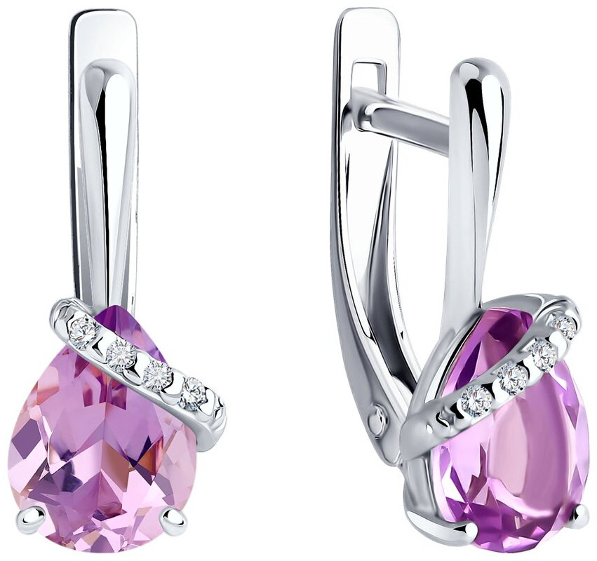 Серьги SOKOLOV 92022963 вес 2.3 г серебро, фианит, аметист купить,26676