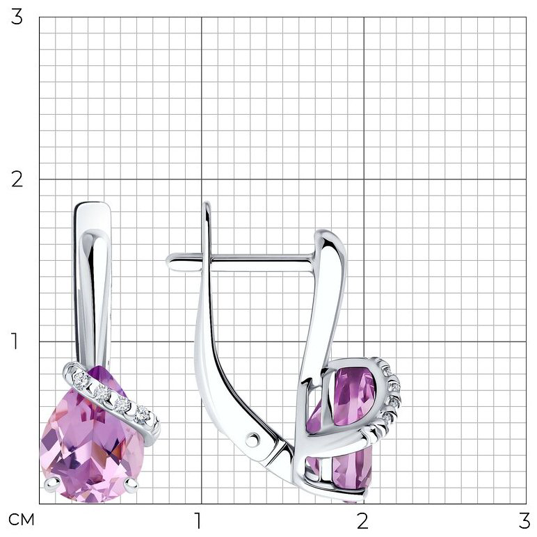 Серьги SOKOLOV 92022963 вес 2.3 г серебро, фианит, аметист купить,26676