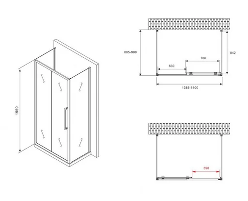 Душевой угол Abber Schwarzer Diamant AG30140BMH-S90BM 140х90х195см
