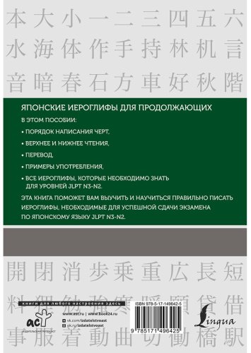 Воронина Н. А.: Японские иероглифы. Рабочая тетрадь для продолжающих. Уровни JLPT N3-N2 купить,NaN