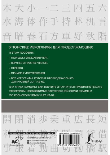Воронина Н. А.: Японские иероглифы. Рабочая тетрадь для продолжающих. Уровни JLPT N3-N2 купить,NaN