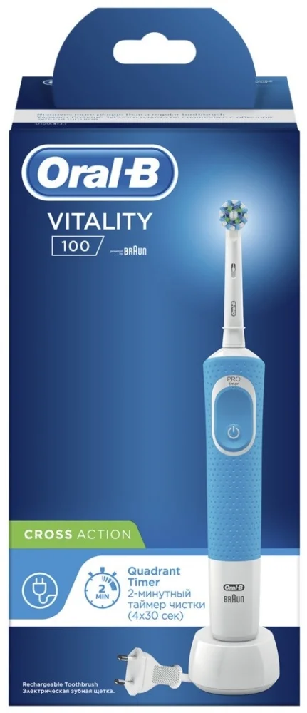Электрическая зубная щетка Oral-B Vitality D100.413.1 PRO CrossAction тип 3710 Blue - ForteMarket Электрическая зубная щетка Oral-B Vitality D100.413.1 PRO CrossAction тип 3710 Blue купить,0