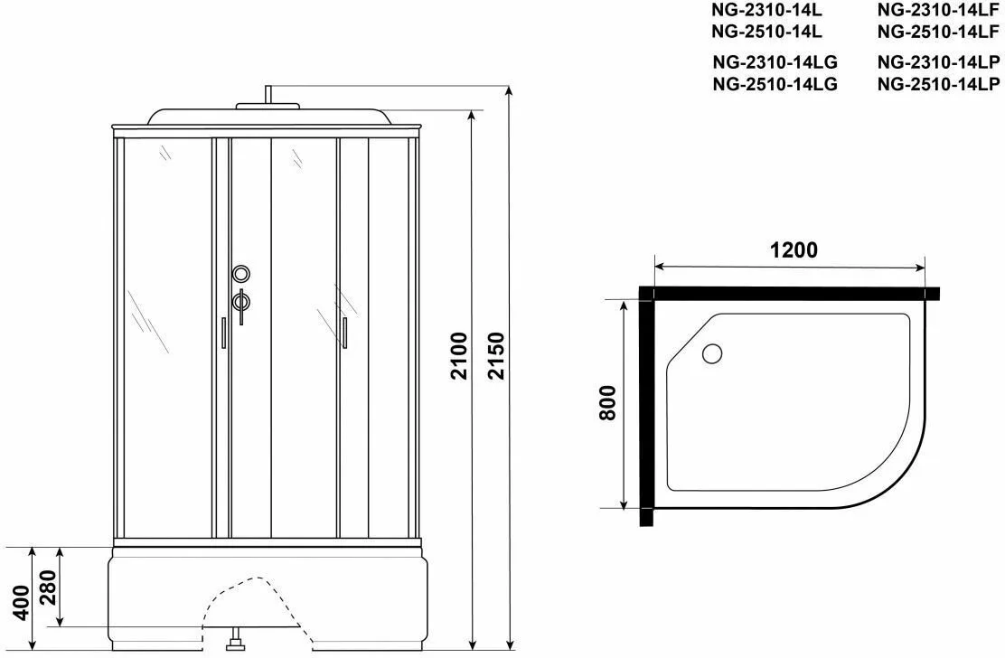 Кабина душевая Niagara NG-2310-14LG 120х80х215см белый купить,NaN