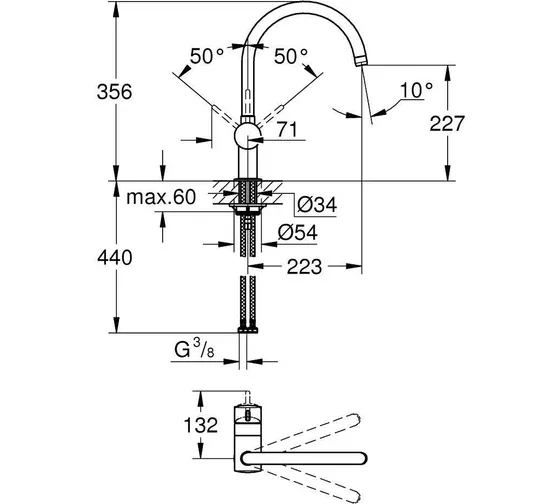Смеситель для мойки Grohe Flair 32452000 хром купить,NaN