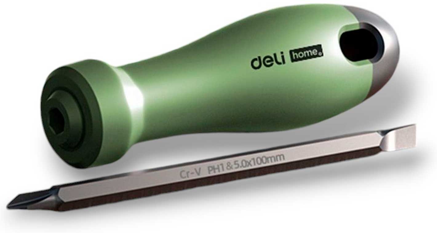 DELI отвертка двусторонняя HT1055L PH1х100 мм, SL1х100 мм