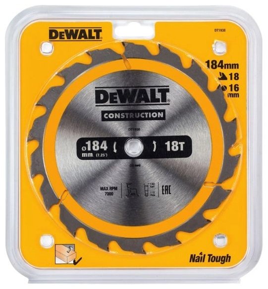 Пильный диск по дереву DeWALT DT1938, 184x16 мм, 18Т купить,NaN