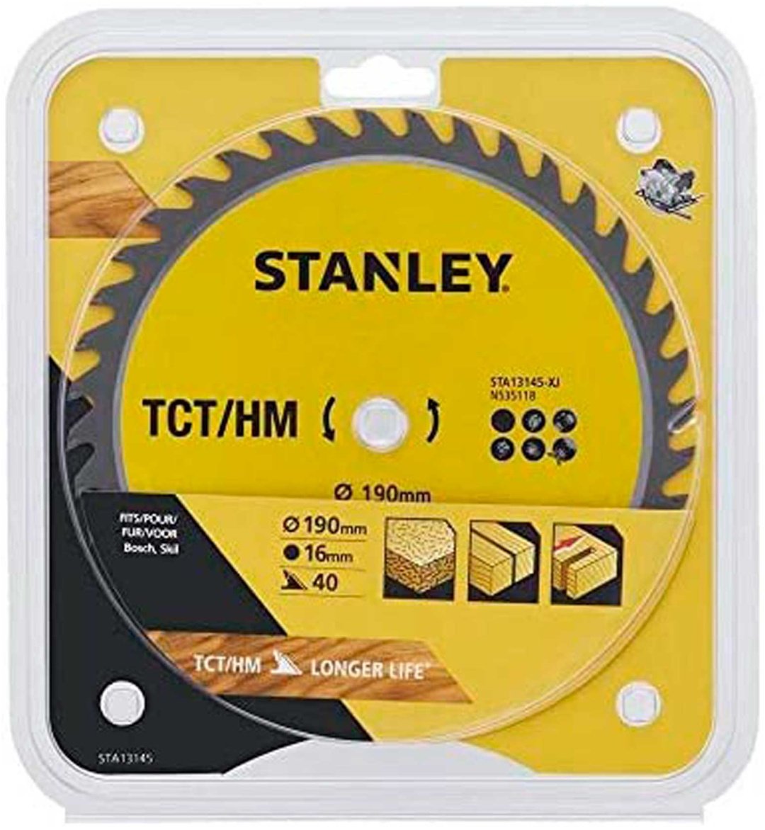 Пильный диск по дереву STANLEY STA13145, 190x16 мм, 40Т
