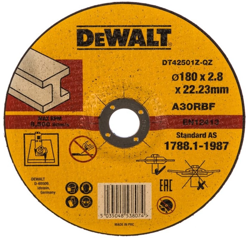 Диск отрезной абразивный 180x22.2х2.8 мм, DeWALT DT42501Z