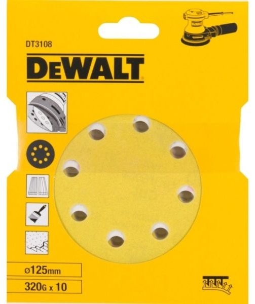 DeWalt, DT3108, Диск шлифовальный 10 шт 320G 125 мм