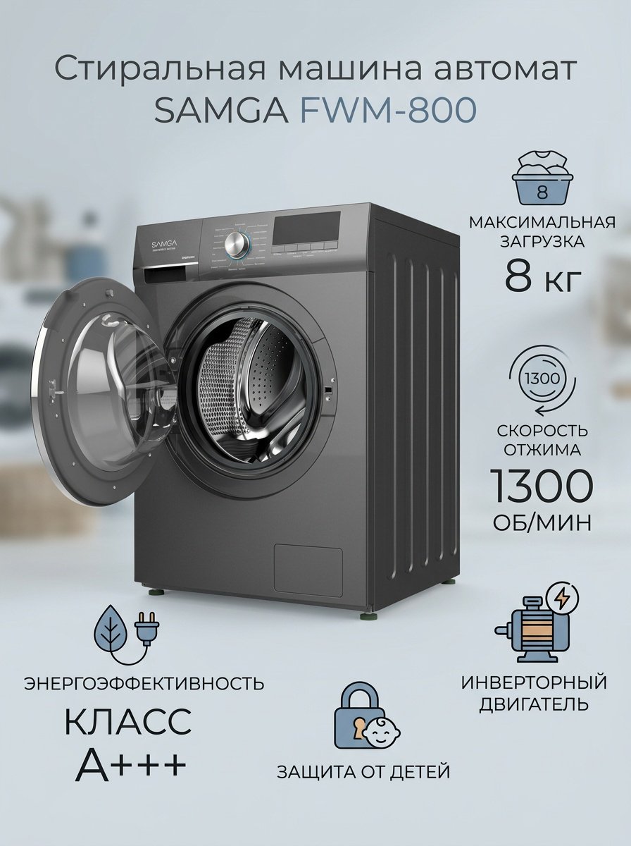 Стиральная машина SAMGA FWM-800 серый