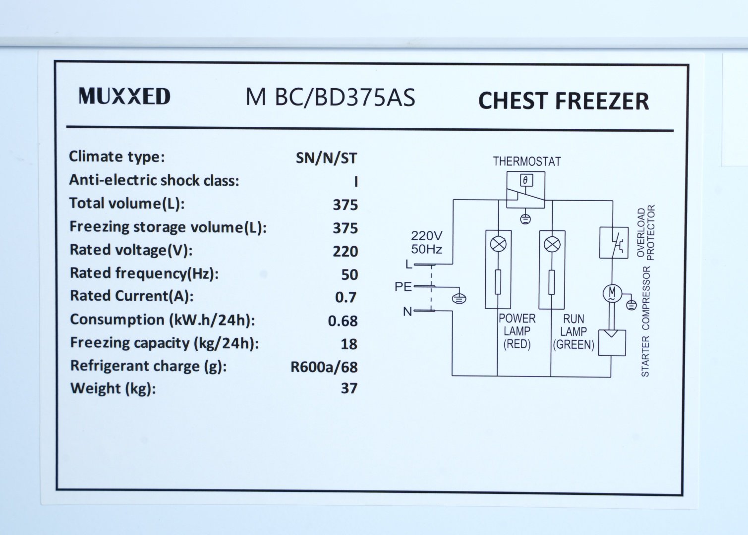 Морозильник Muxxed M BC/BD375 375 л белый купить,NaN