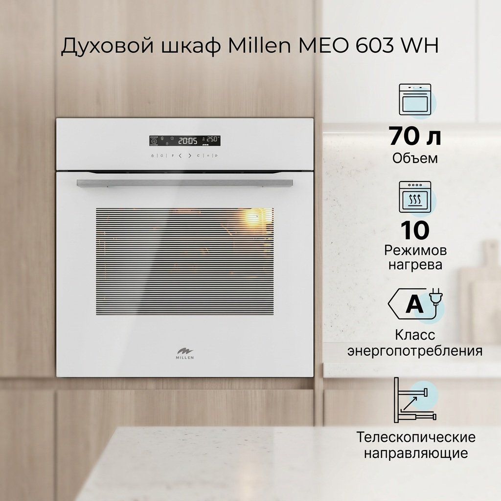 Духовой шкаф MILLEN MEO 603 WH белый купить,NaN