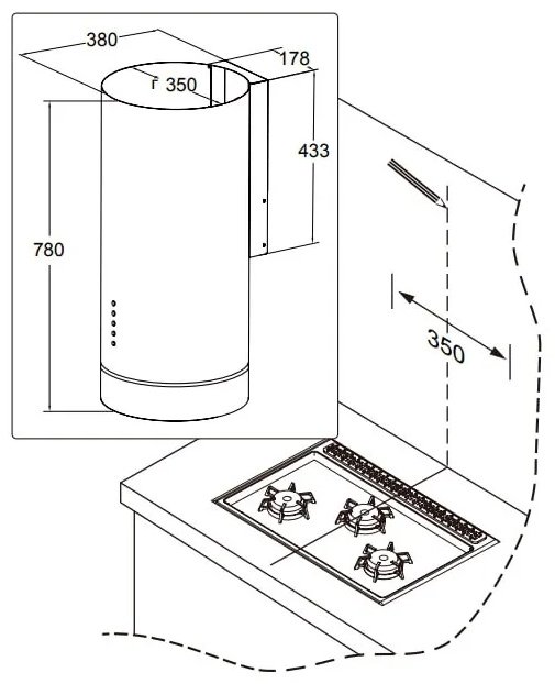 Вытяжка MEFERI TUBE35BK COMFORT черный купить,NaN
