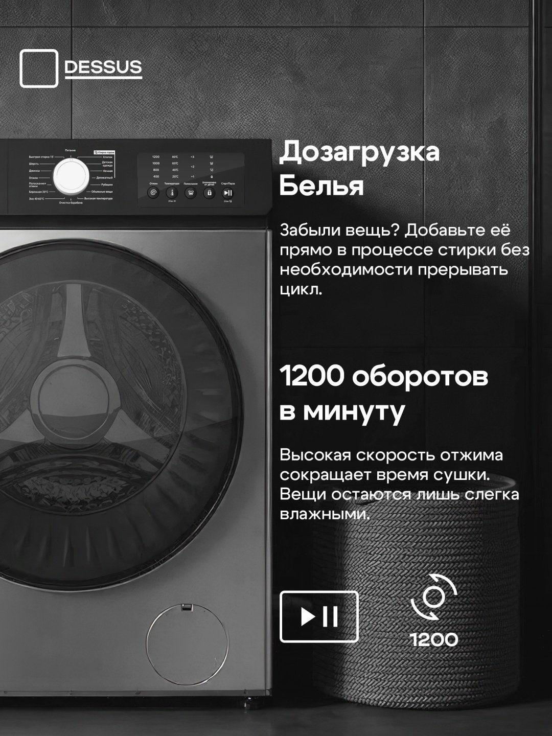 Стиральная машина Dessus DW-601202G серый купить,NaN