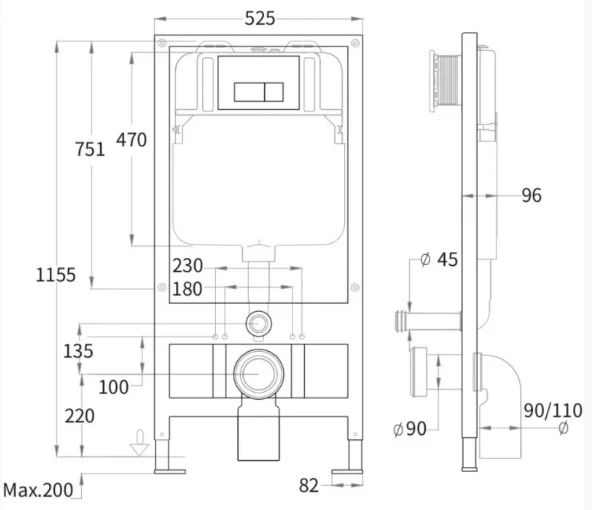 Инсталляция для унитаза WeltWasser WW Bamberg 525 BL черный купить,107500