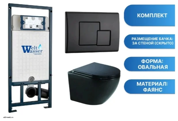 Инсталляция комплект WeltWasser MM50786 MARBERG 507 + MERZBACH 043 GL-BL + MAR 507 SE MT-BL черный купить,202000