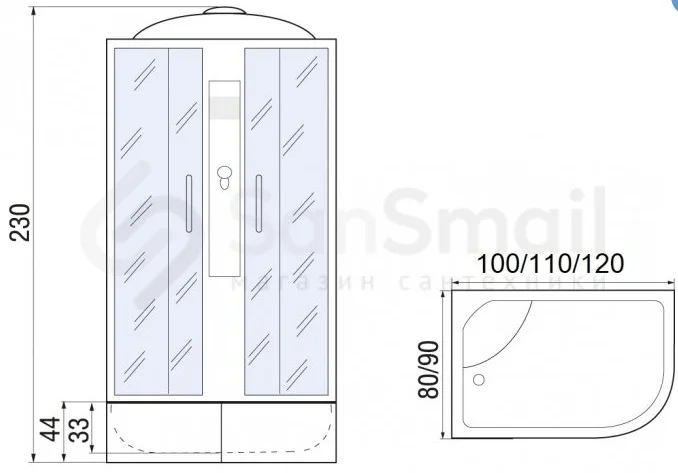 Душевая кабина Мономах XL 120/80/44 МЗ R 120х80х230см купить,483072