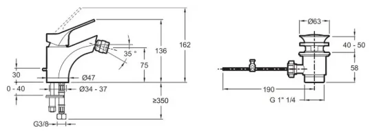 Смеситель для биде Jacob Delafon Brive E75763-4-CP хром купить,NaN