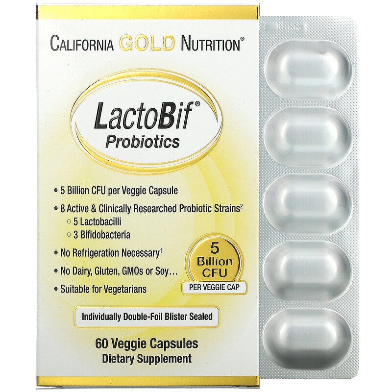 California Gold Nutrition LactoBif пробиотики 5 млрд КОЕ 60шт капсулы