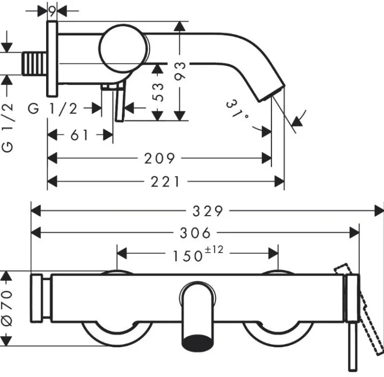 Смеситель для ванны Hansgrohe Tecturis S 73422700 белый купить,364600
