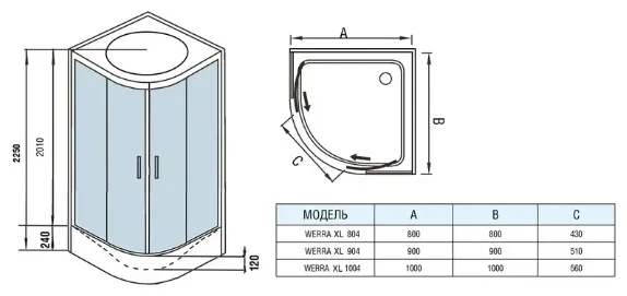 Душевая кабина WeltWasser WW500 Werra XL 804 80х80х225см купить,483868