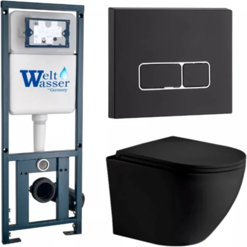 Инсталляция комплект WeltWasser MM41097 MARBERG 410 + MERZBACH 043 XL MT-BL + MAR 410 SE MT-BL черный