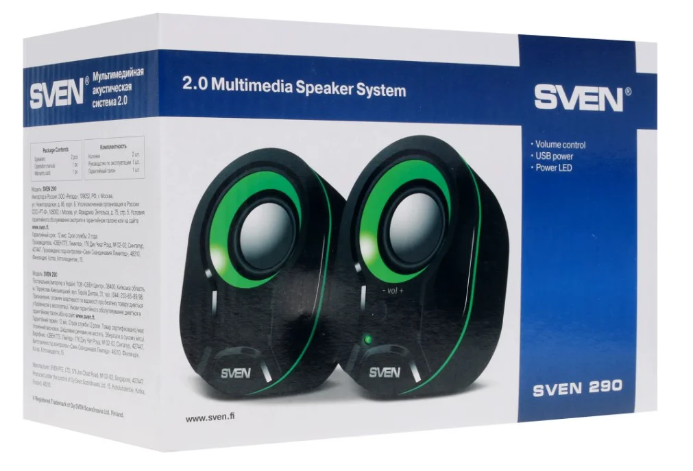 Колонки Sven 290 2.0 Black-Green купить,NaN