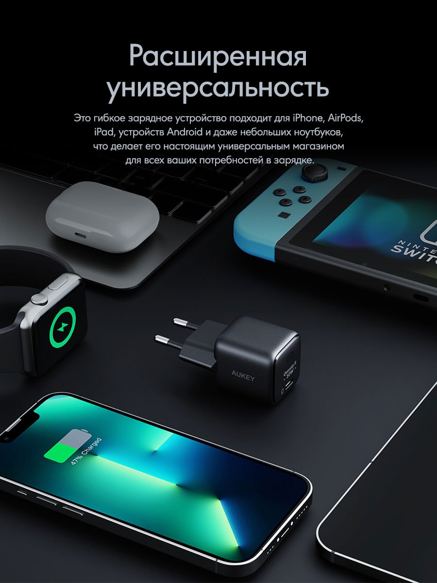 Зарядное устройство Aukey VoltApex II Mini 30W PA-B1L USB Type-C черный купить,NaN