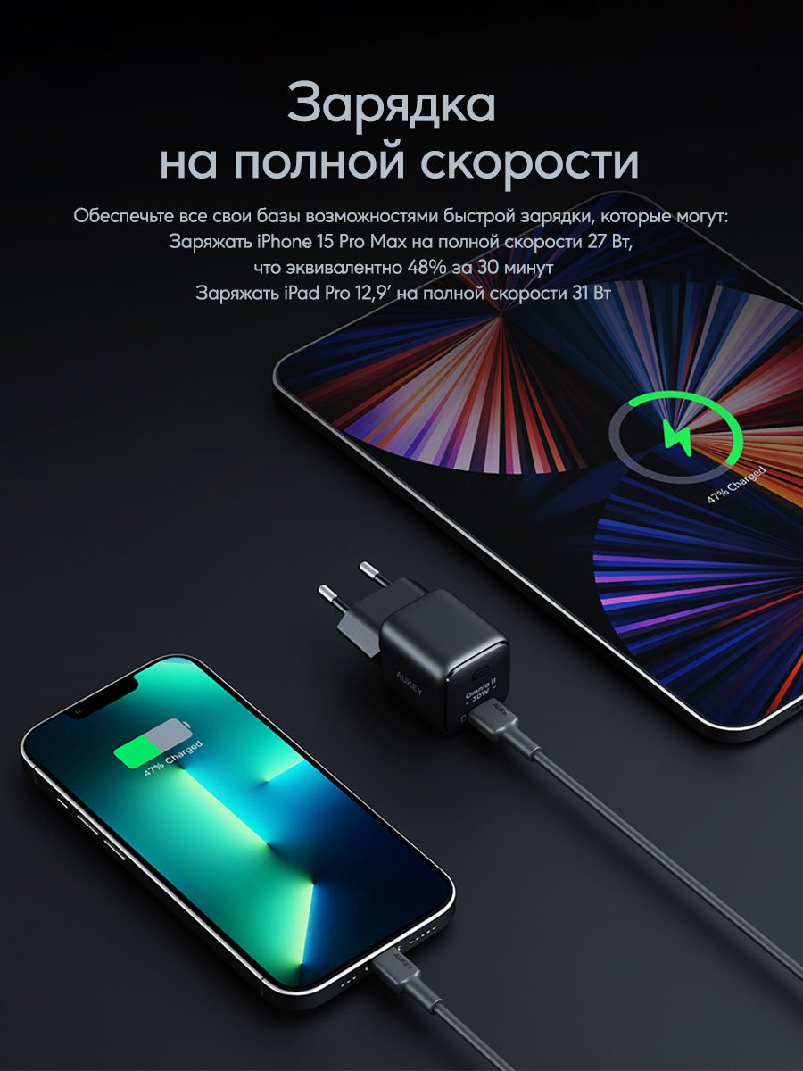 Зарядное устройство Aukey VoltApex II Mini 30W PA-B1L USB Type-C черный купить,NaN