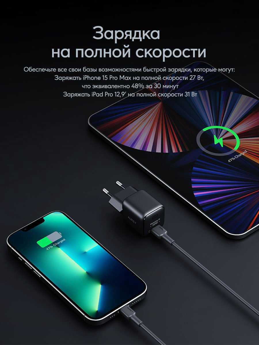 Зарядное устройство Aukey VoltApex II Mini 30W PA-B1L USB Type-C черный купить,NaN