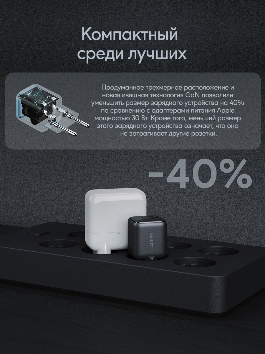 Зарядное устройство Aukey VoltApex II Mini 30W PA-B1L USB Type-C черный купить,NaN