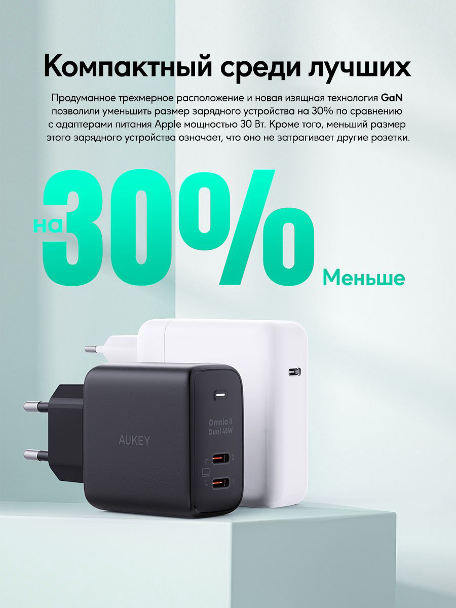 Зарядное устройство Aukey Omnia II 45W PA-B4T USB Type-C черный купить,NaN