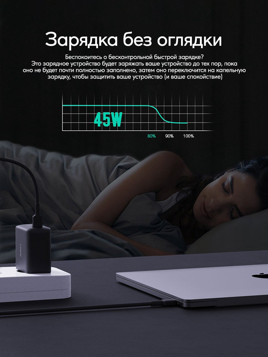 Зарядное устройство Aukey Omnia II 45W PA-B4T USB Type-C черный купить,NaN