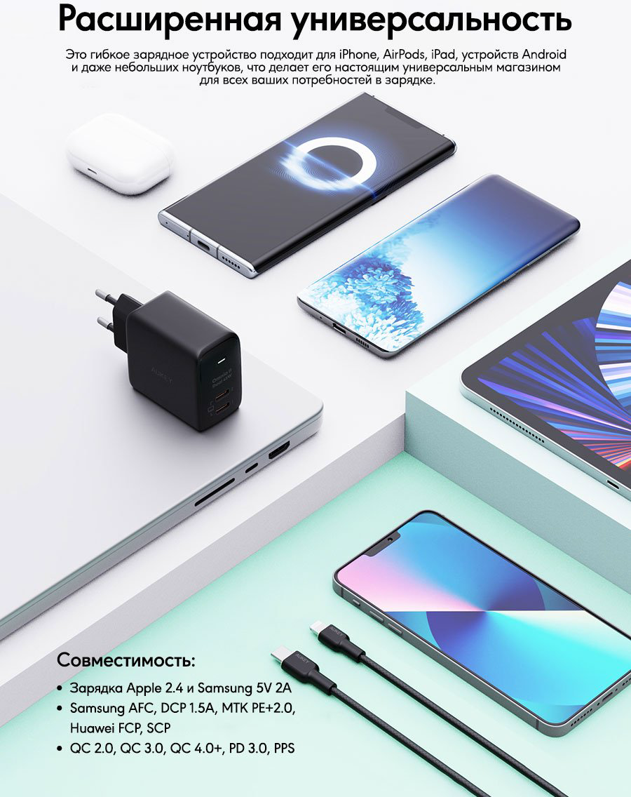 Зарядное устройство Aukey Omnia II 45W PA-B4T USB Type-C черный купить,NaN