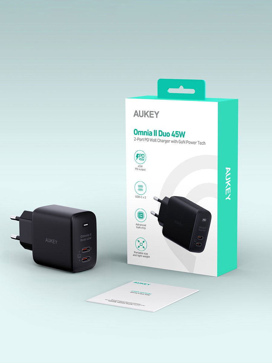 Зарядное устройство Aukey Omnia II 45W PA-B4T USB Type-C черный купить,NaN