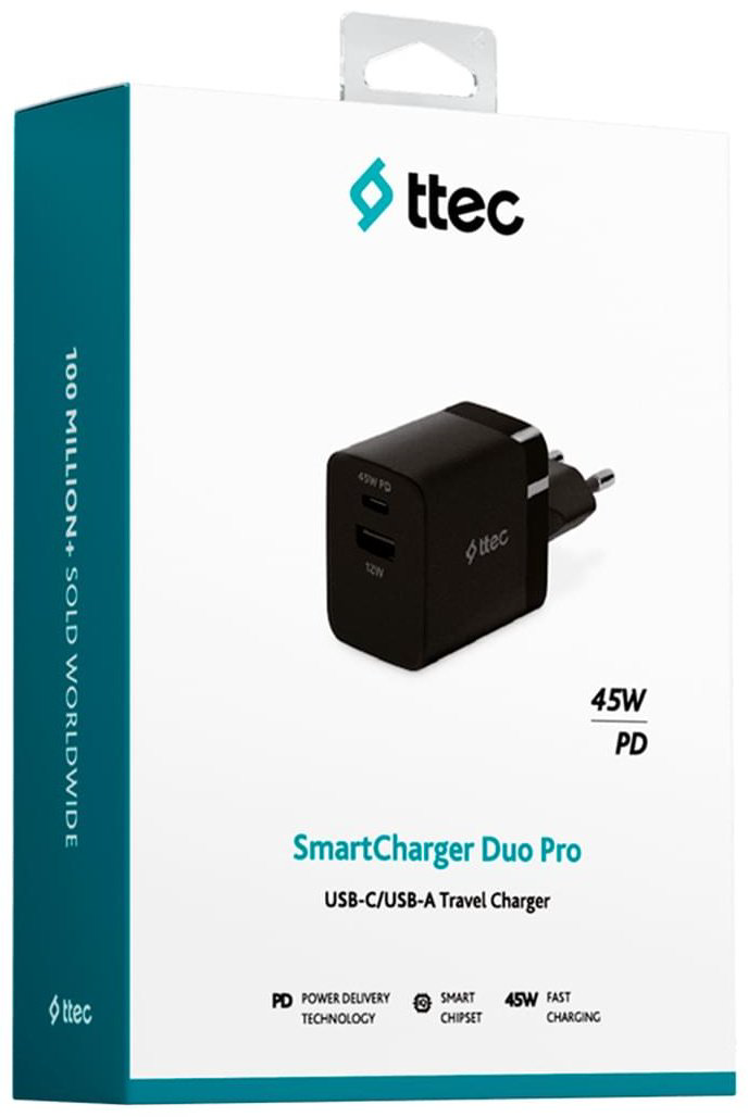Зарядное устройство TTEC SmartCharger Duo PD 45W черный купить,NaN